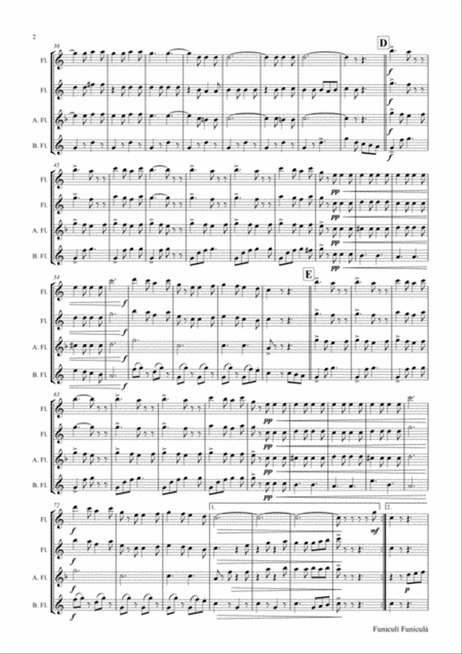 Funiculi Funicula - Italian Evergreen - Flute Quartet Flute Quartet scores gallery preview page 2