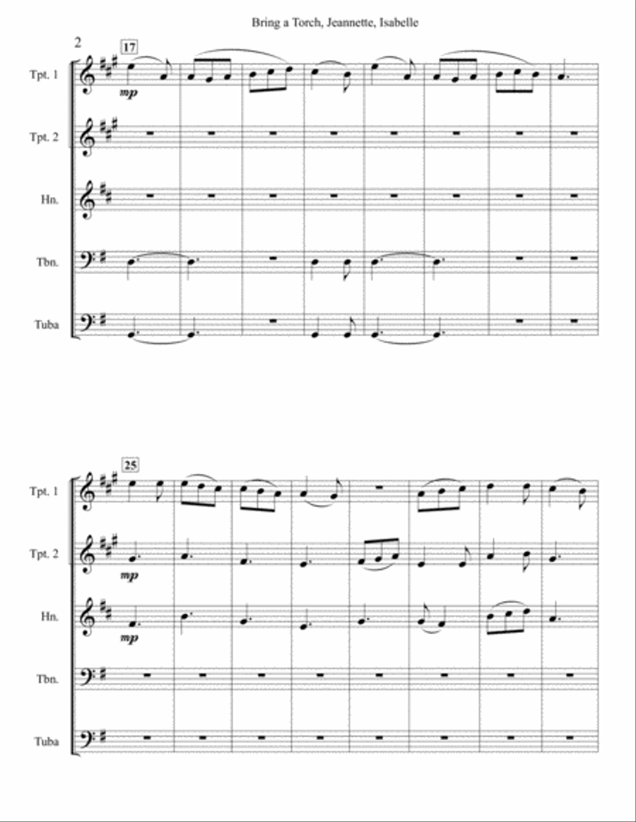 Bring A Torch, Jeannette, Isabelle Brass Quintet scores gallery preview page 2