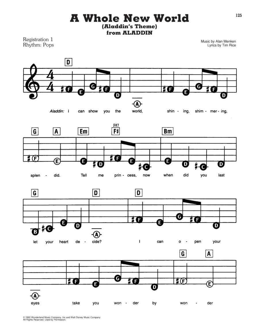 A Whole New World (from Aladdin) Electronic Keyboard scores gallery preview page 1