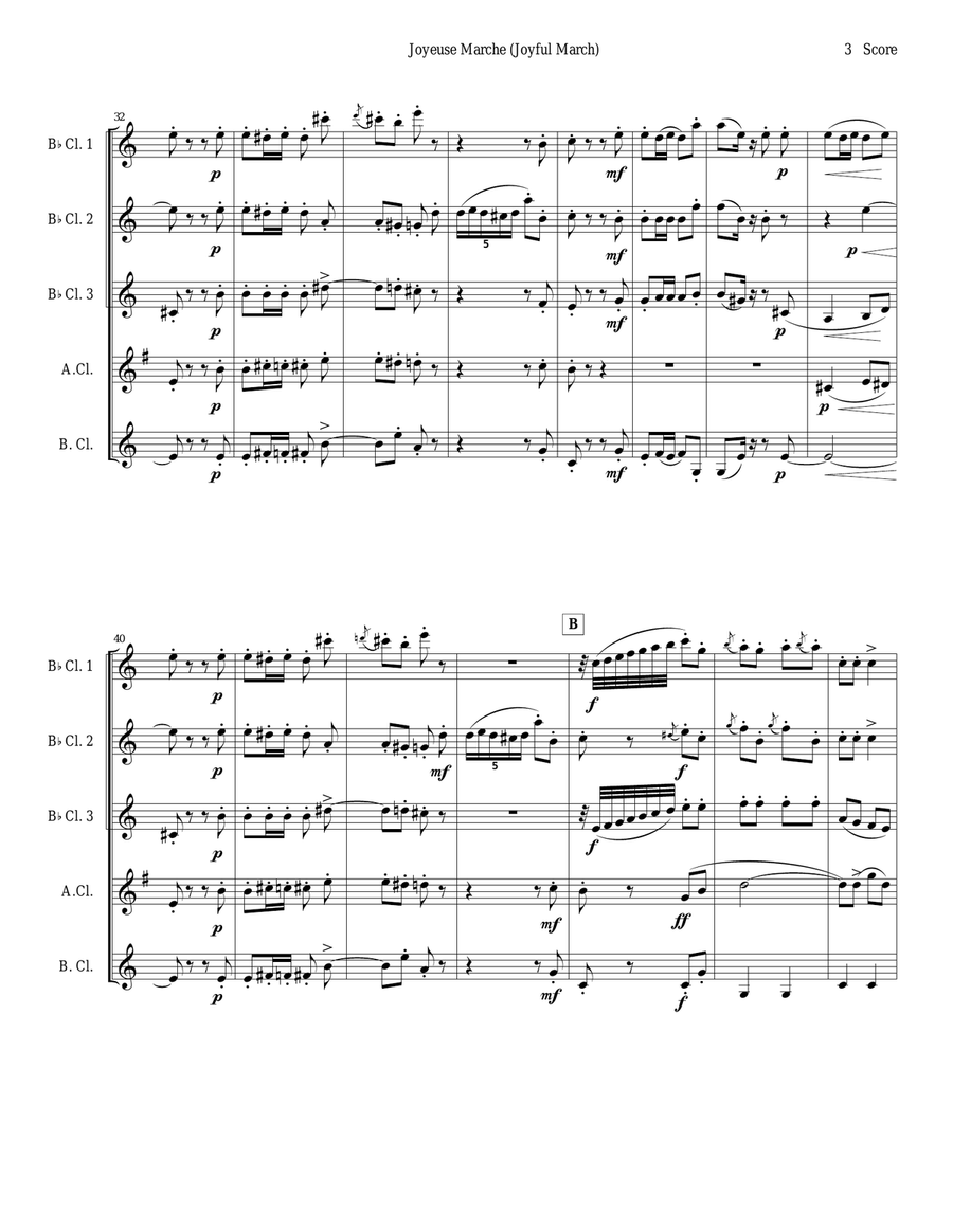 Joyful March set for clarinet quintet or choir (Chabrier - Joyeuse Marche) Clarinet Quintet scores gallery preview page 3