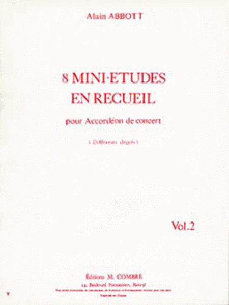 Mini etudes (8) - Volume 2 (9 a 16) by Alain Abbott Accordion - Sheet Music