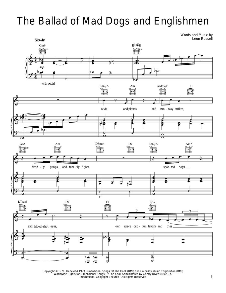 The Ballad Of Mad Dogs And Englishmen Piano, Vocal, Guitar scores gallery preview page 1
