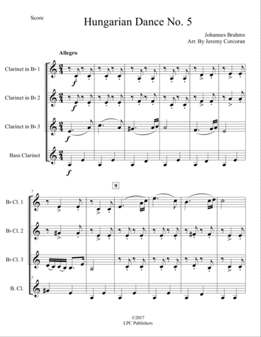 Hungarian Dance No. 5 for Clarinet Quartet Hungarian Dance No. 5 for Clarinet Quartet Clarinet Quartet scores gallery preview page 2