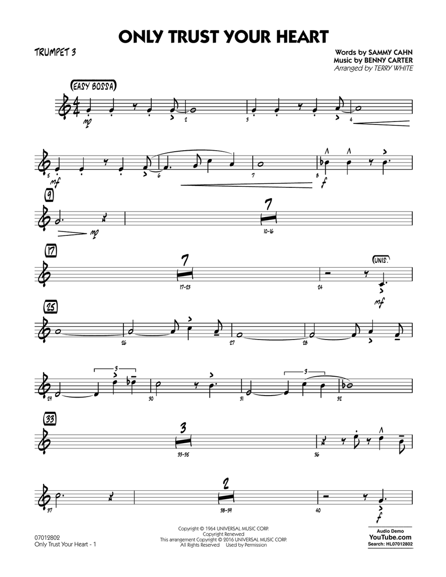 Only Trust Your Heart - Trumpet 3 Jazz Ensemble scores gallery preview page 1