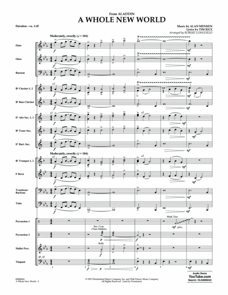 A Whole New World (from Aladdin) (arr. Robert Longfield) - Conductor Score (Full Score)