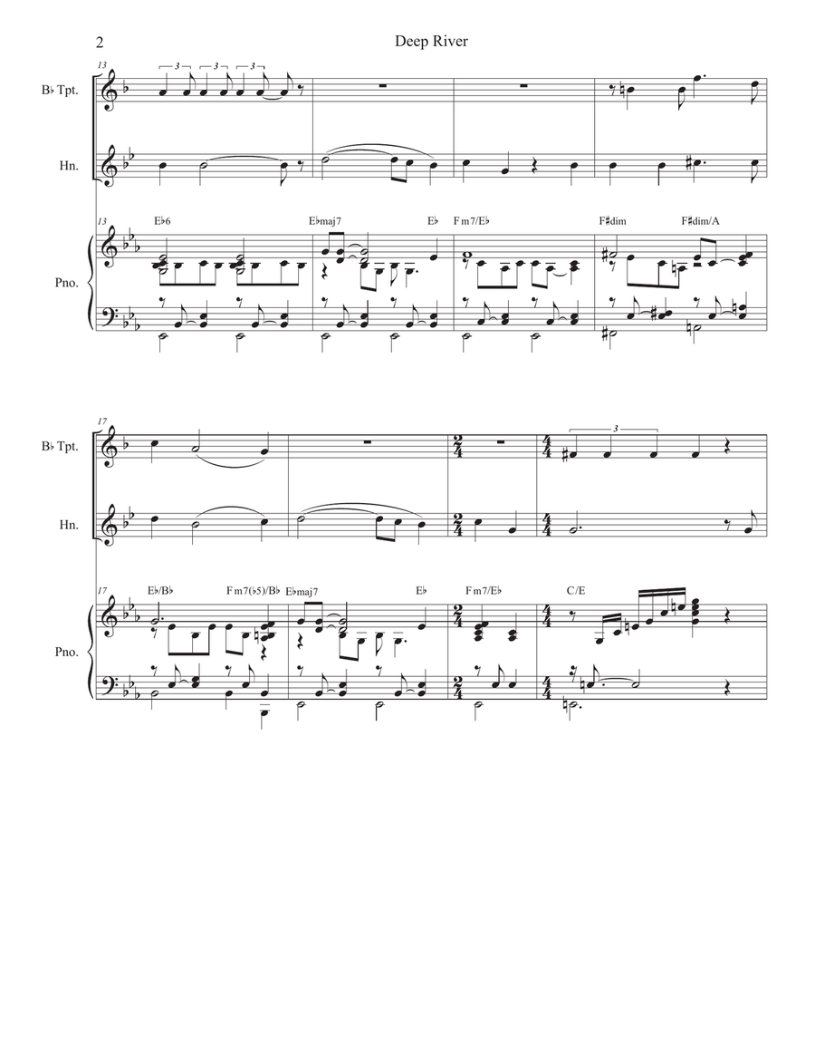Deep River (Duet for Bb-Trumpet and French Horn) Brass Duet scores gallery preview page 2