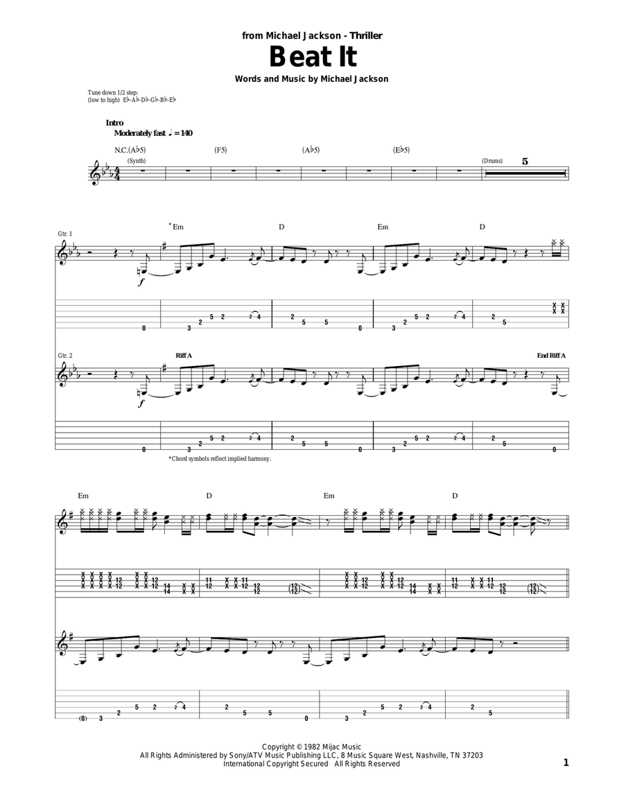 Beat It Acoustic Guitar scores gallery preview page 1
