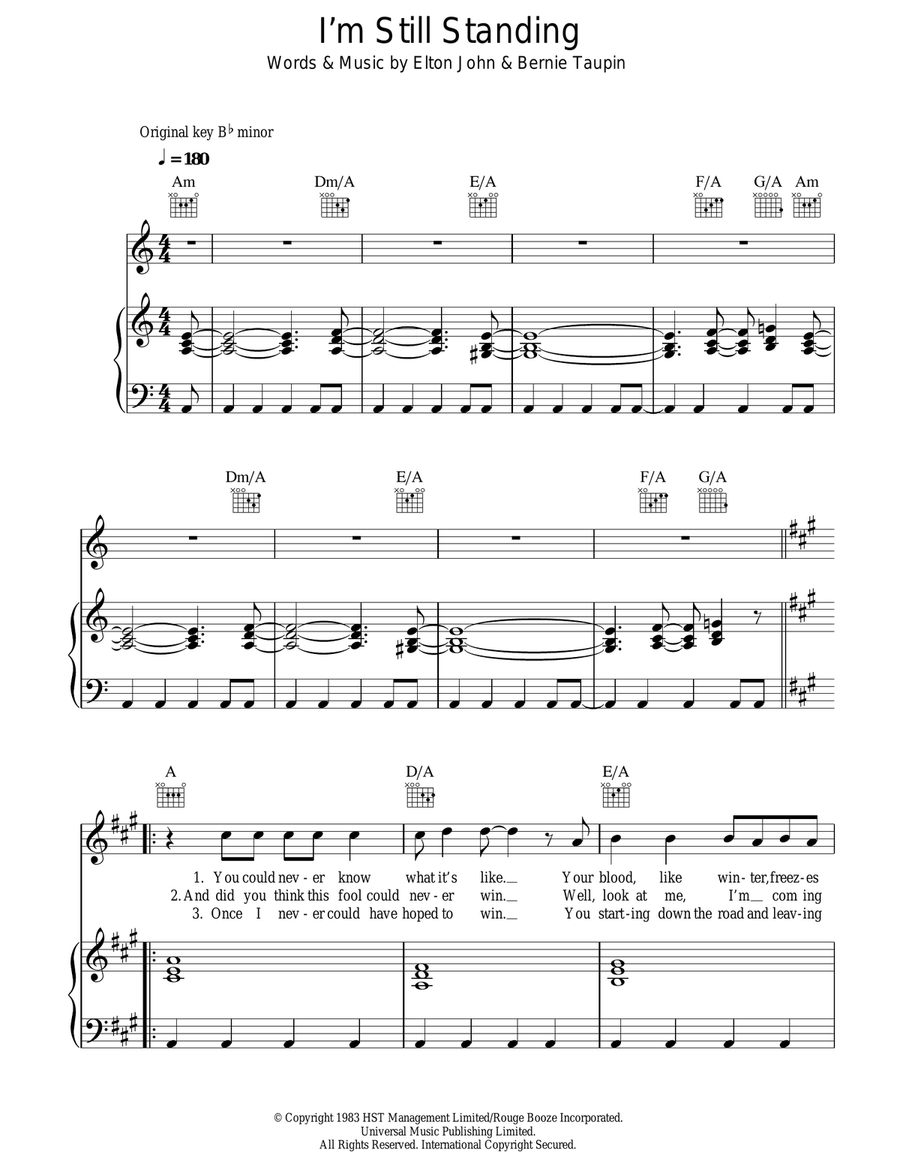 I'm Still Standing Piano, Vocal, Guitar scores gallery preview page 1