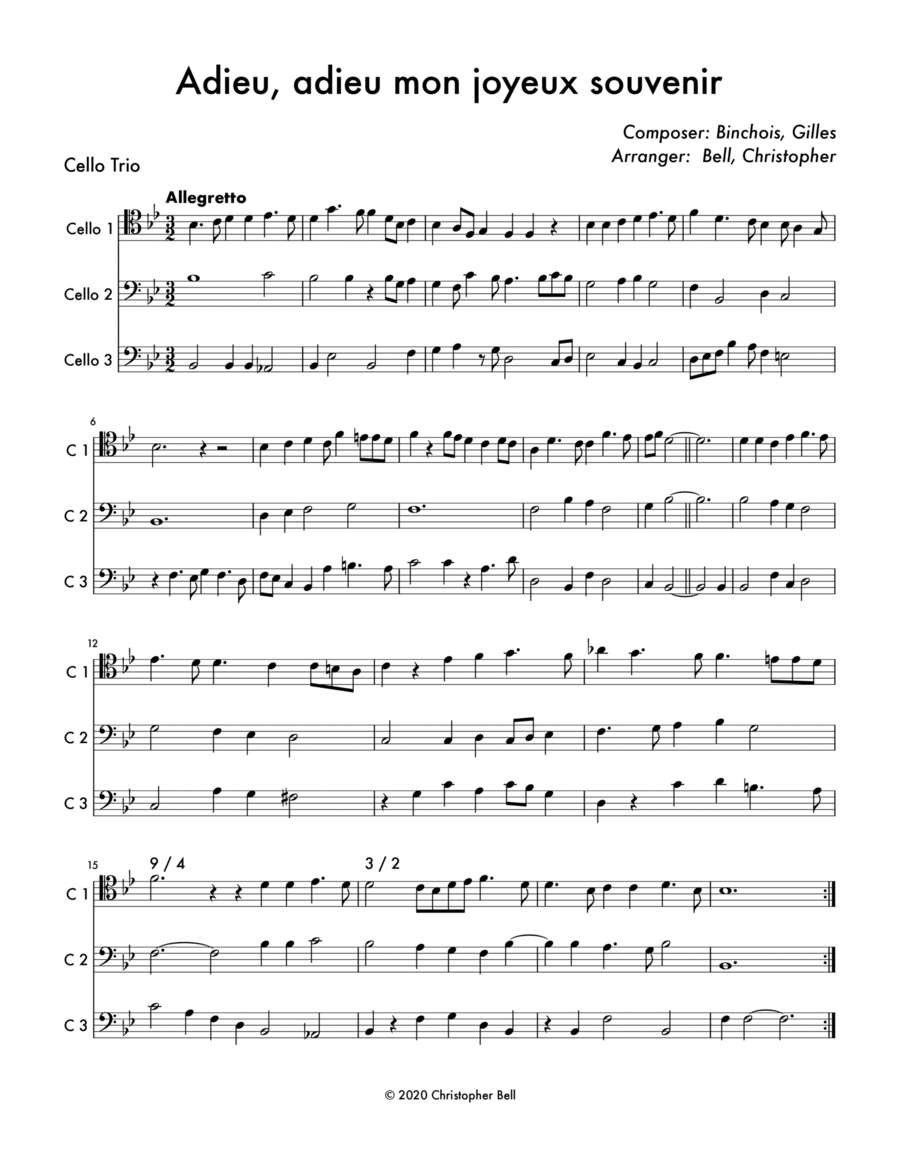 Adieu Adieu Mon Joyeux Souvenir String Trio scores gallery preview page 1
