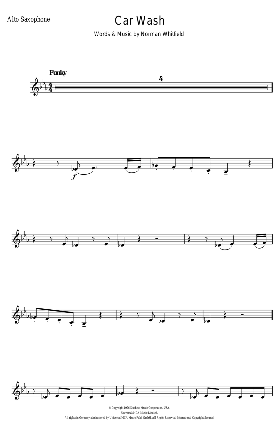Car Wash Car Wash Alto Saxophone scores gallery preview page 1