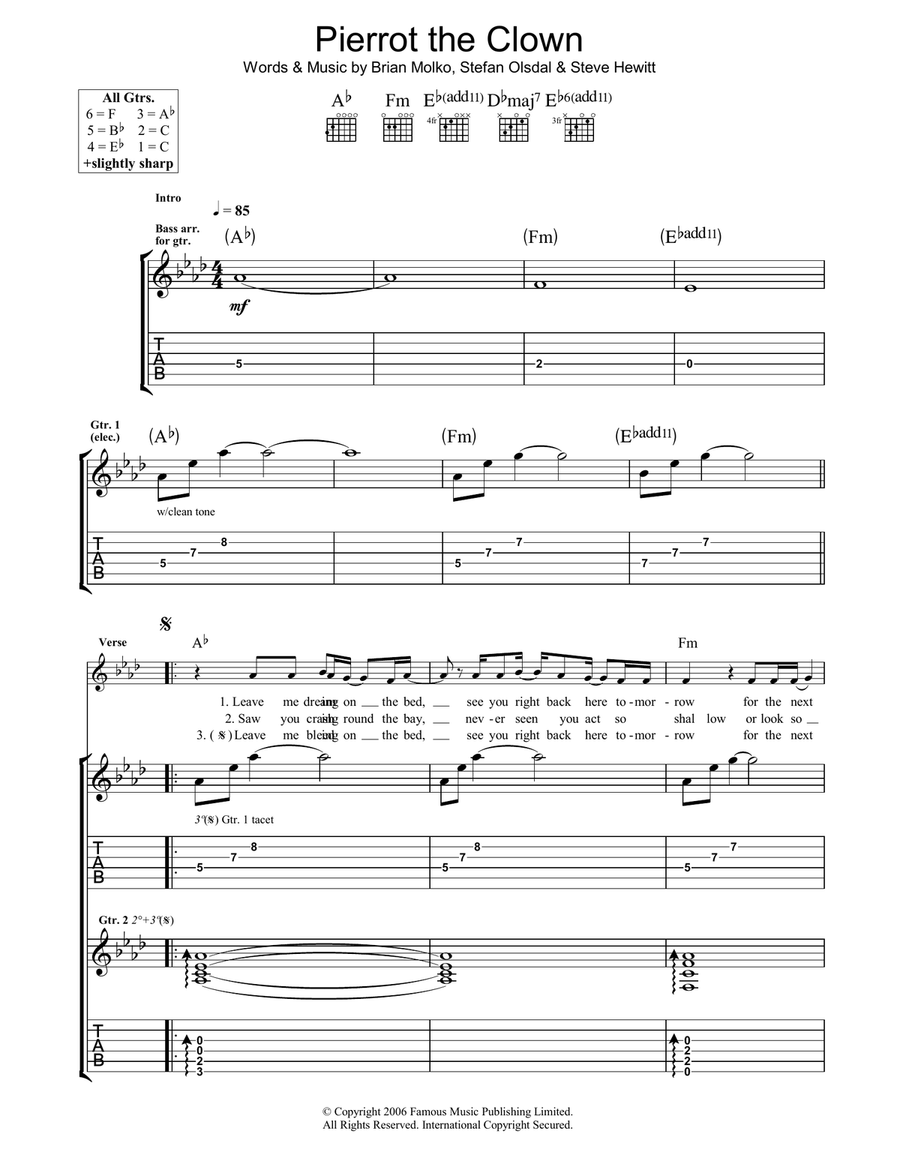 Pierrot The Clown Pierrot The Clown Guitar Tablature scores gallery preview page 1