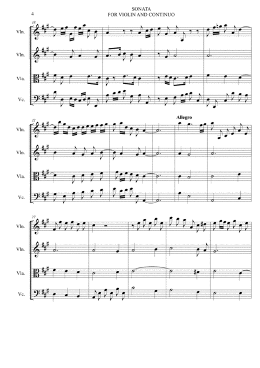 SONATA FOR VIOLIN AND CONTINUO - D. Zipoli - Arr. for String Quartet String Quartet scores gallery preview page 4