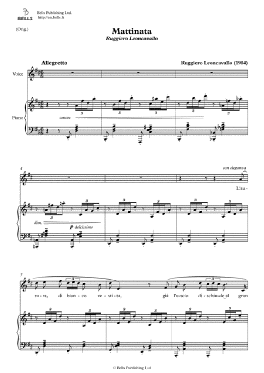 Mattinata (Original key. D Major) Voice Solo scores gallery preview page 1