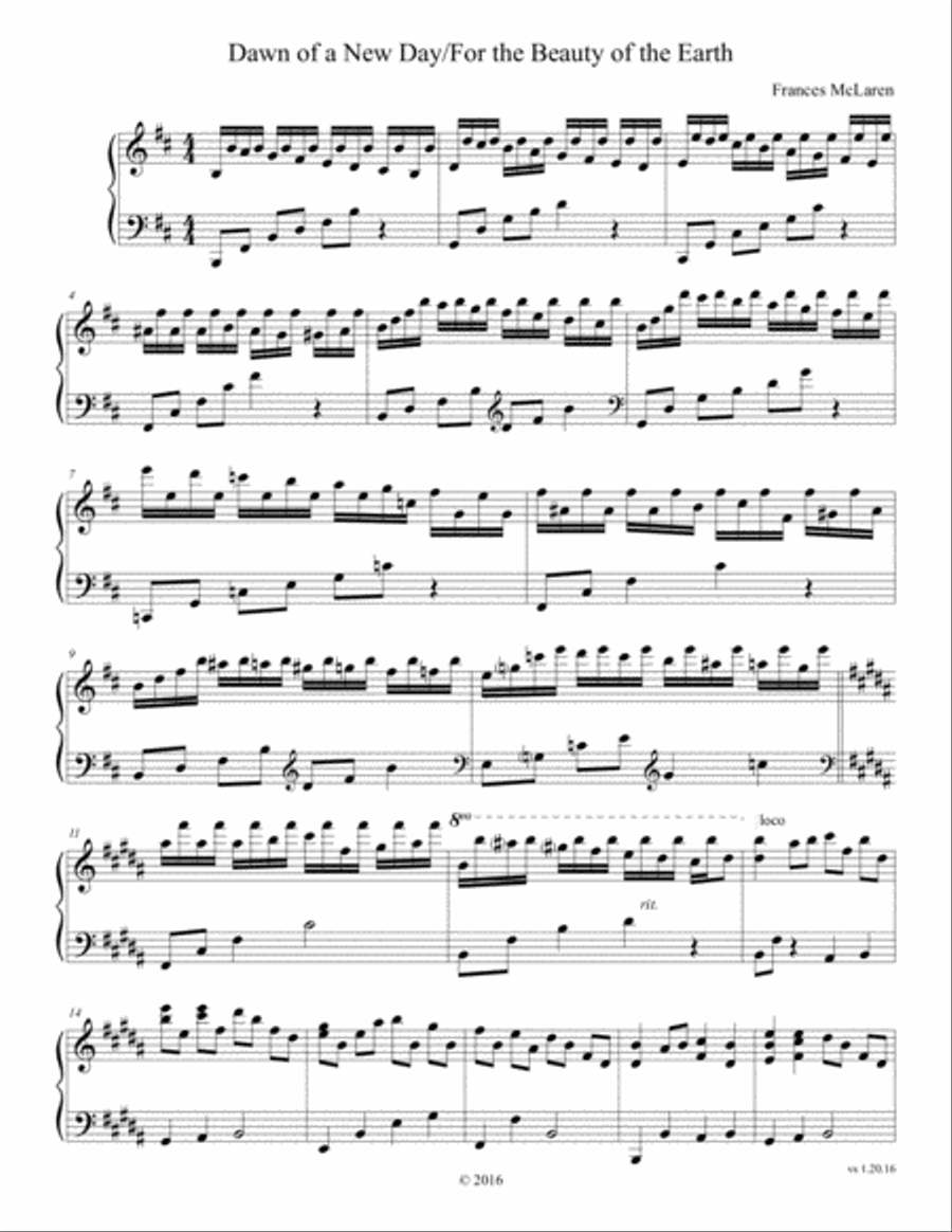 Dawn of a New Day/For the Beauty of the Earth Piano Solo scores gallery preview page 1