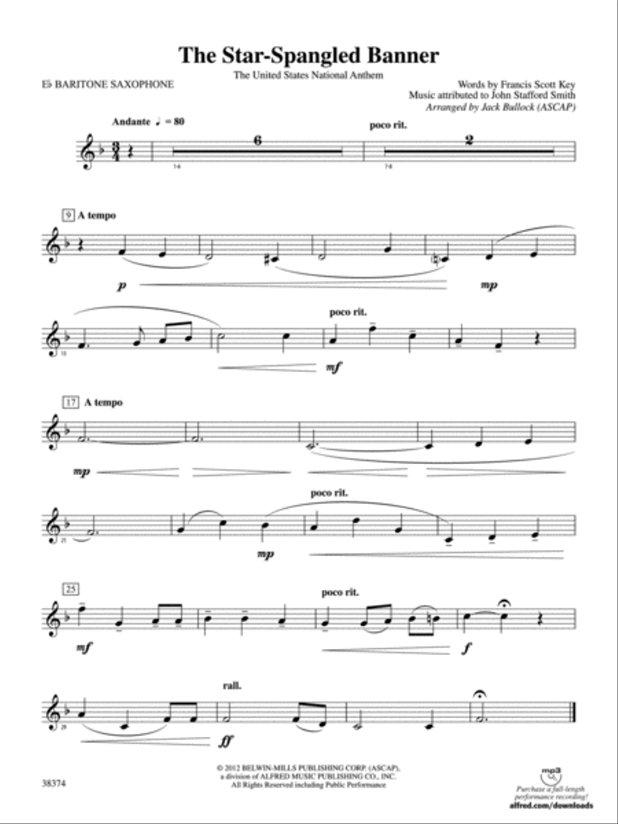 The Star-Spangled Banner: E-flat Baritone Saxophone Concert Band scores gallery preview page 1