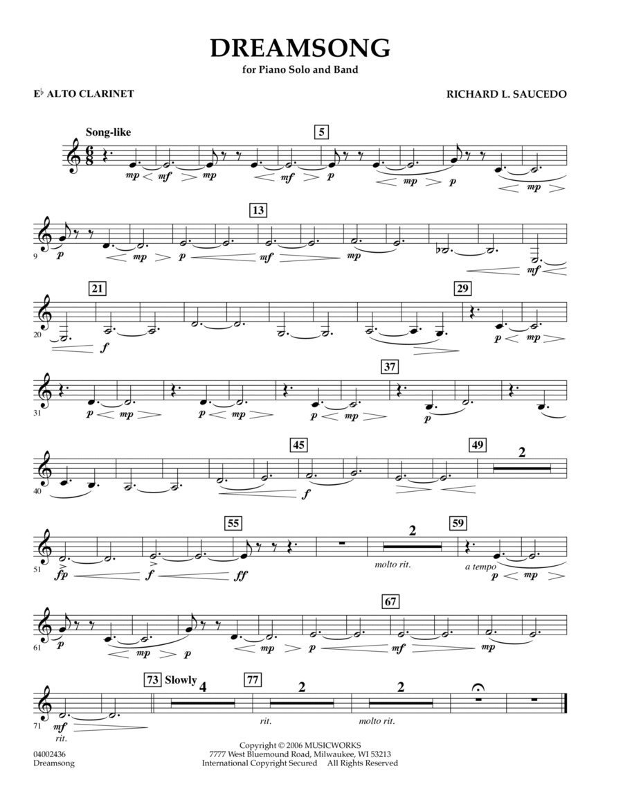 Dreamsong (Piano Feature With Band) - Eb Alto Clarinet