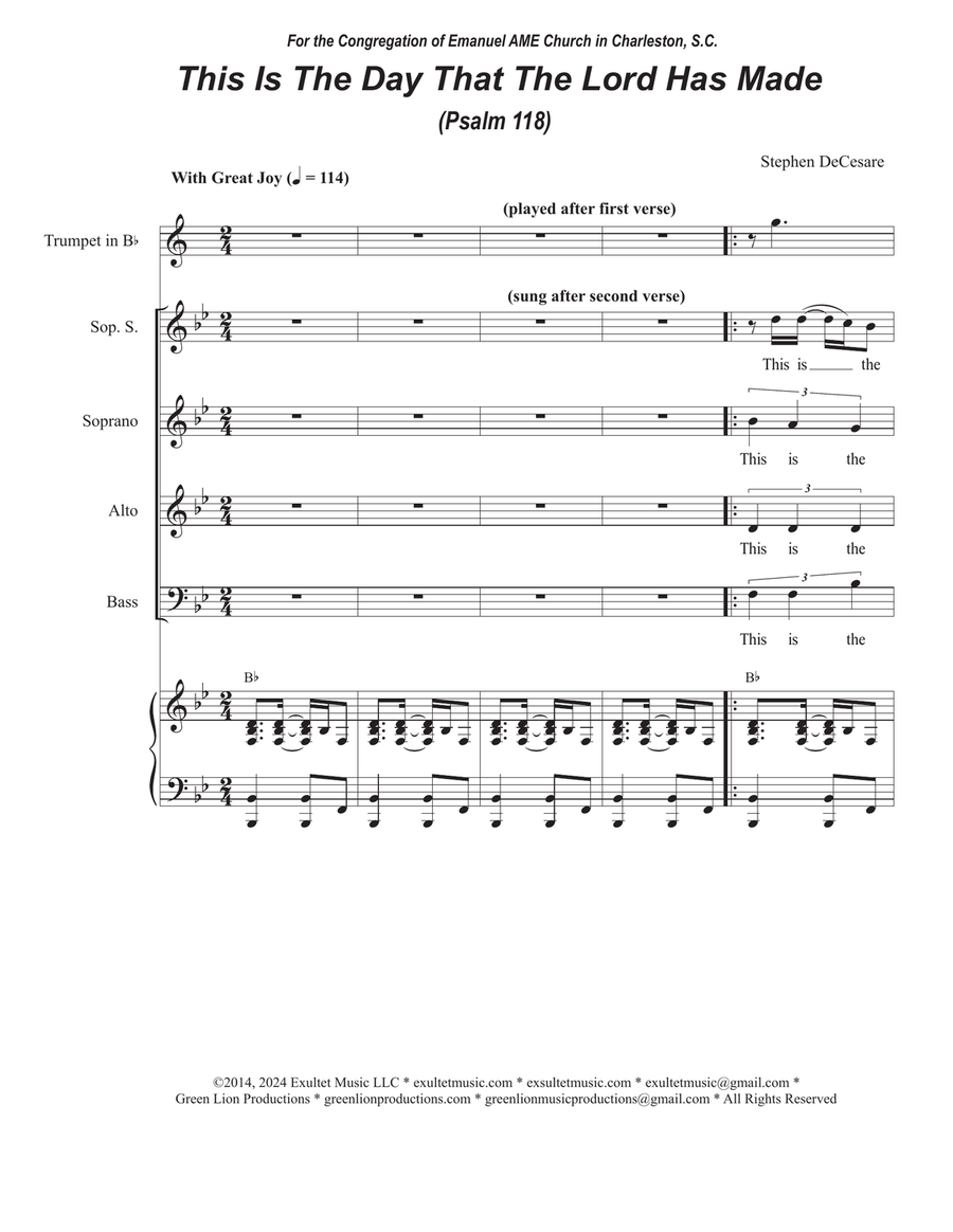 This Is The Day That The Lord Has Made (Psalm 118) (SAB) 3-Part scores gallery preview page 1