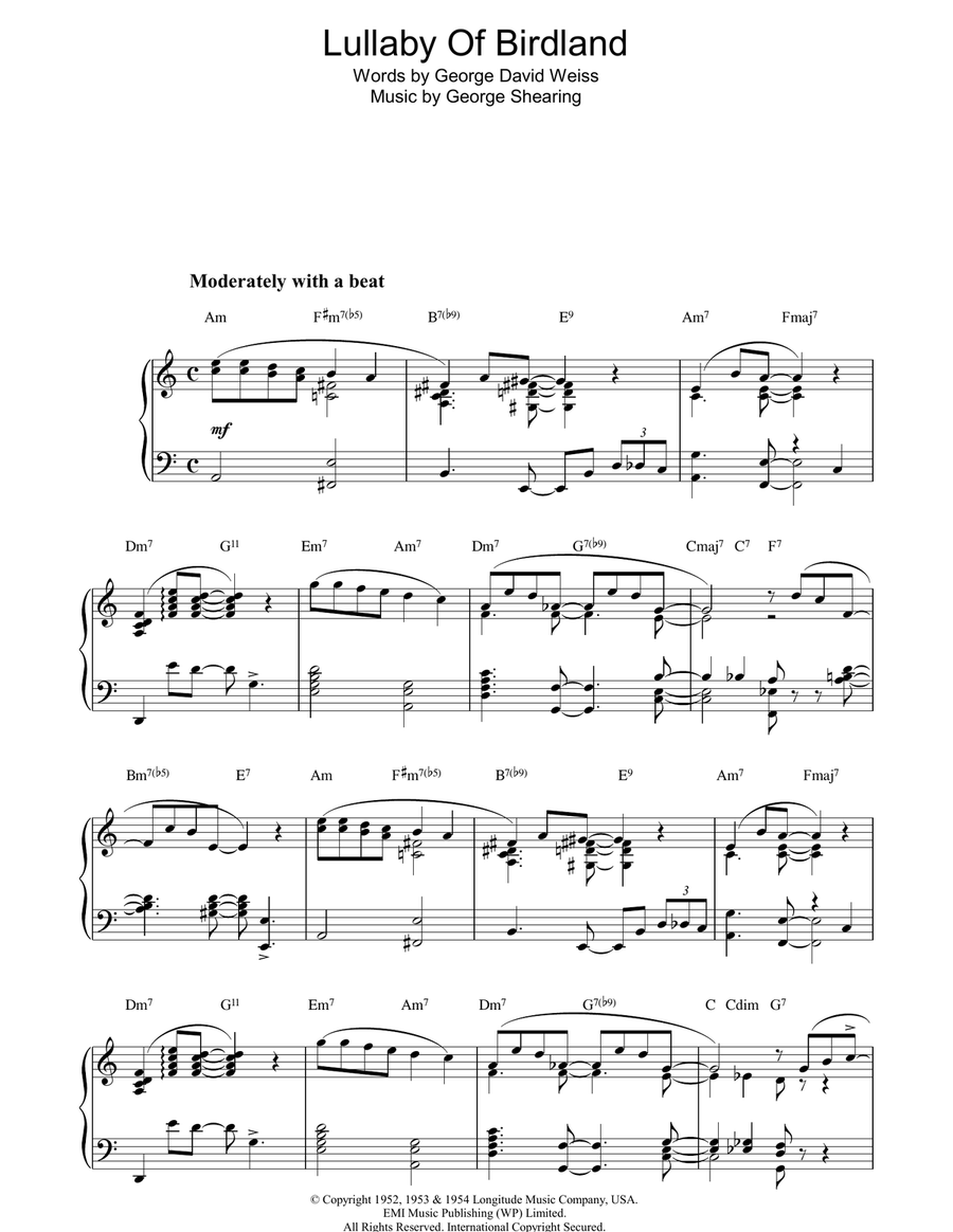 Lullaby Of Birdland Lullaby Of Birdland Piano Solo scores gallery preview page 1