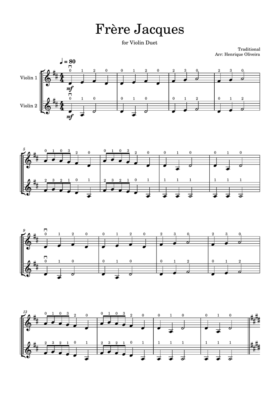 Frère Jacques (Violin Duet) - Beginner Level String Duet scores gallery preview page 1