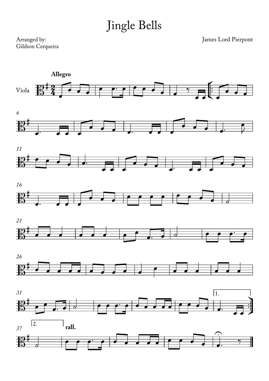 Jingle Bells Viola Solo scores gallery preview page 1