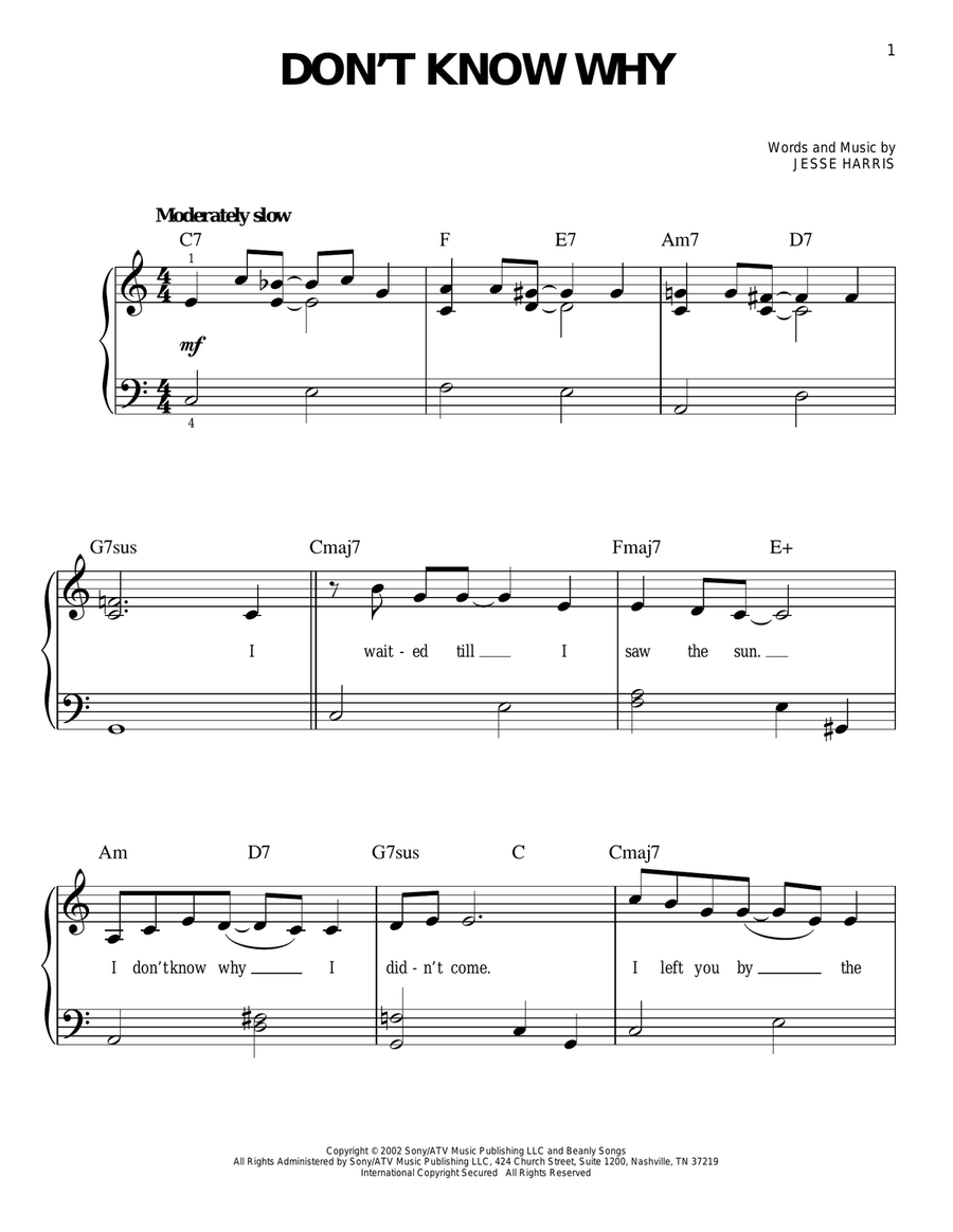 Don't Know Why Easy Piano scores gallery preview page 1