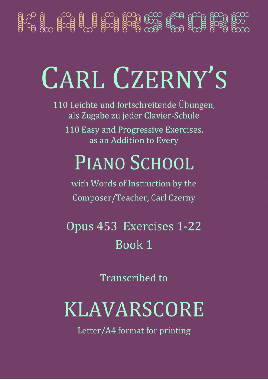 Czerny's 110 Easy and Progressive Exercises Opus 453, Ex. 1-22. KlavarScore notation (Letter/A4) Piano Method scores gallery preview page 1