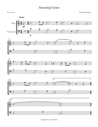 Jonh Newton Amazing Grace Easy Flute and Cello Sheet Music C major