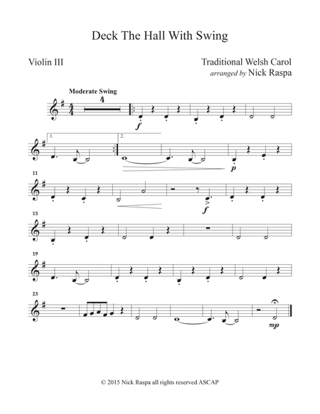 Deck The Hall With Swing - Violin III part (optional)