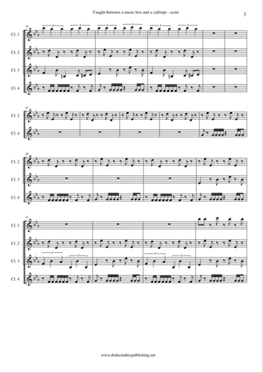 Caught between a music box and a calliope (4 Bb clarinets) Clarinet Quartet scores gallery preview page 3
