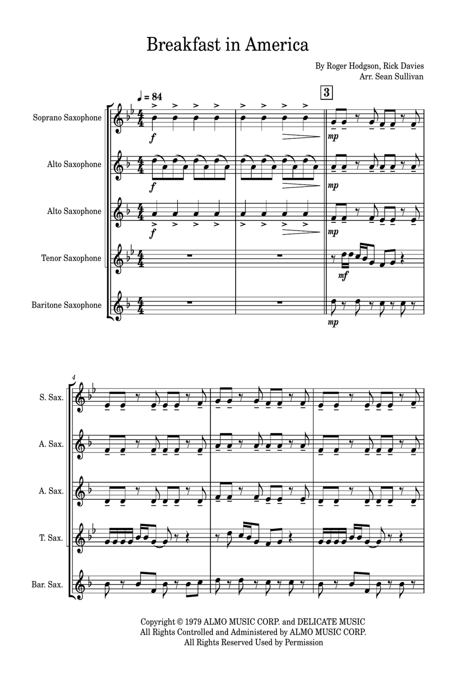 Breakfast In America Saxophone Quintet scores gallery preview page 2