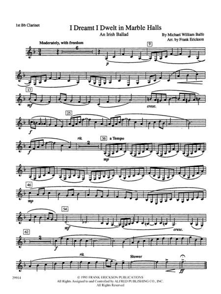 I Dreamt I Dwelt in Marble Halls: 1st B-flat Clarinet