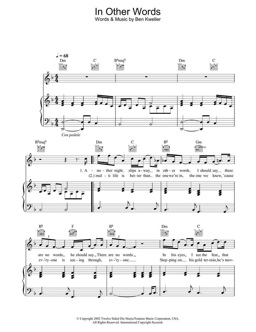 In Other Words Piano, Vocal, Guitar scores gallery preview page 1