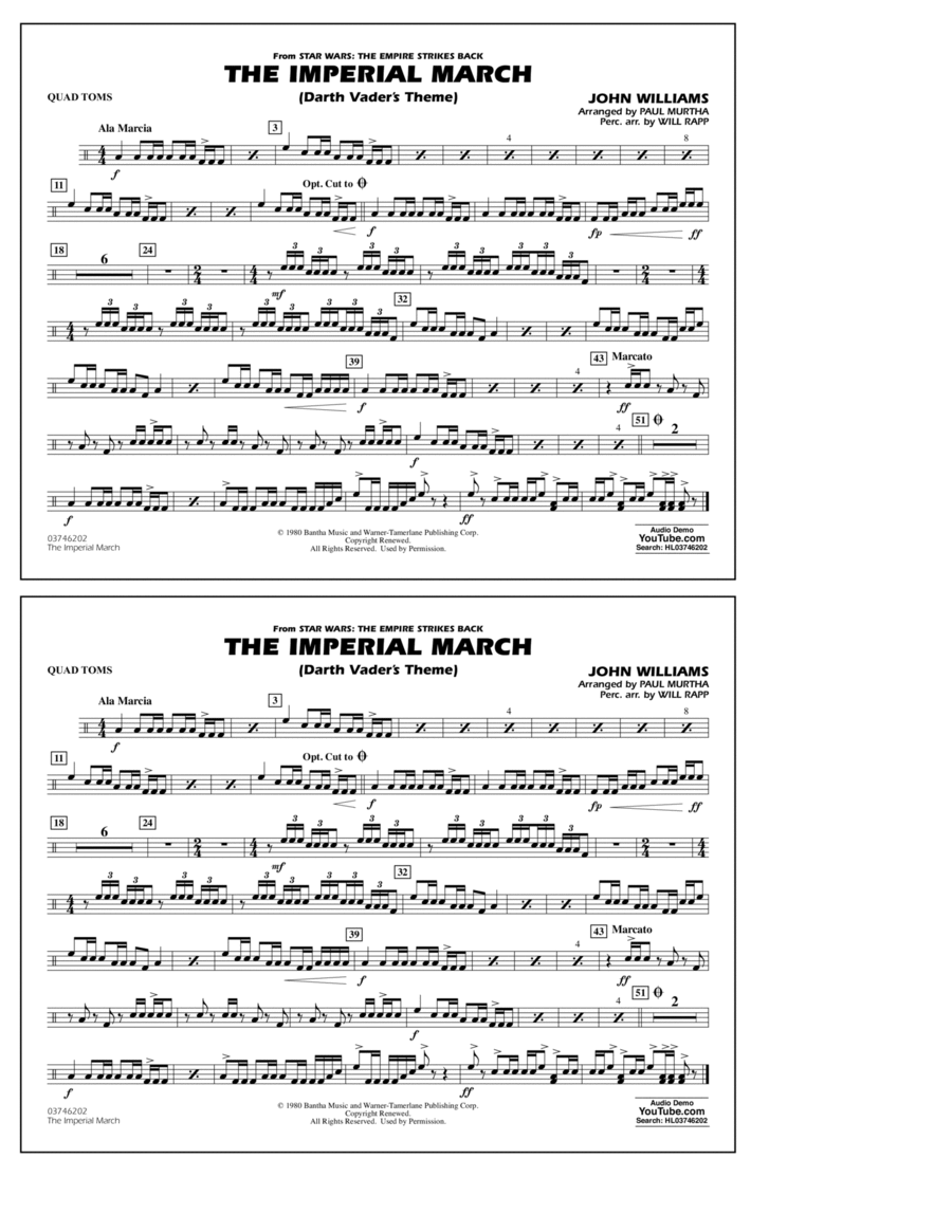 The Imperial March (Darth Vader's Theme) - Quad Toms Part scores gallery preview page 1