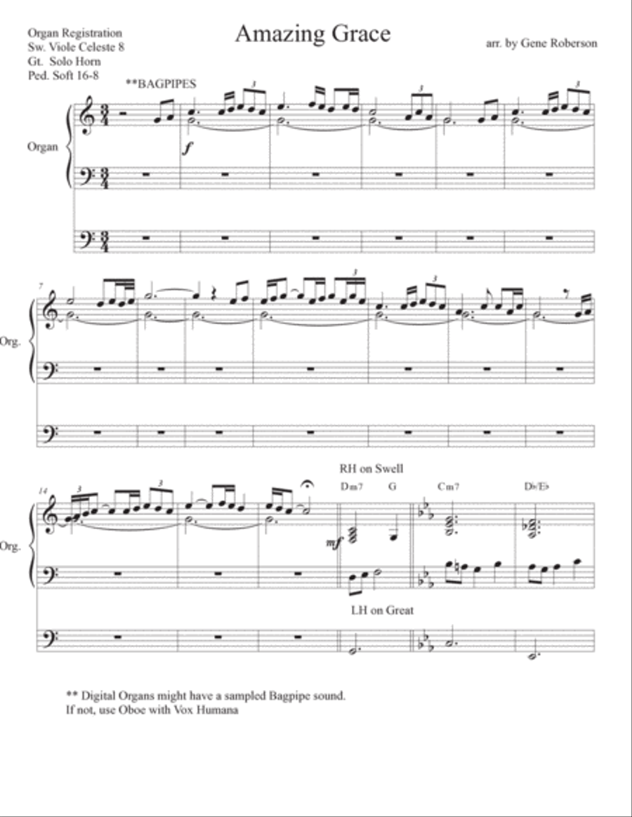 Amazing Grace Organ Solo with Bagpipes Bagpipe scores gallery preview page 2