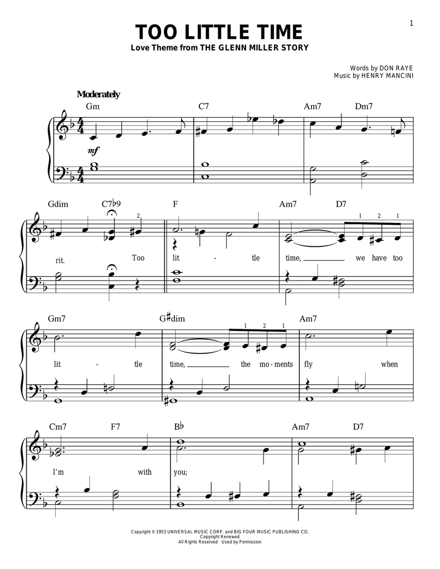 Too Little Time Easy Piano scores gallery preview page 1