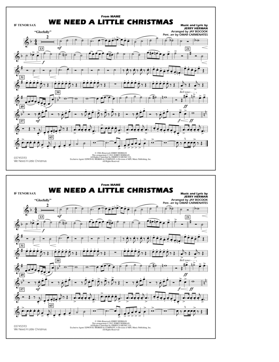 We Need A Little Christmas - Bb Tenor Sax