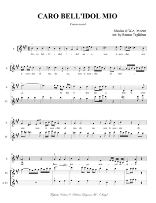 Book cover for CARO BELL'IDOL MIO KV 562 - Arr. Canon for Soprano, Flute and Alto Flute - Score Only