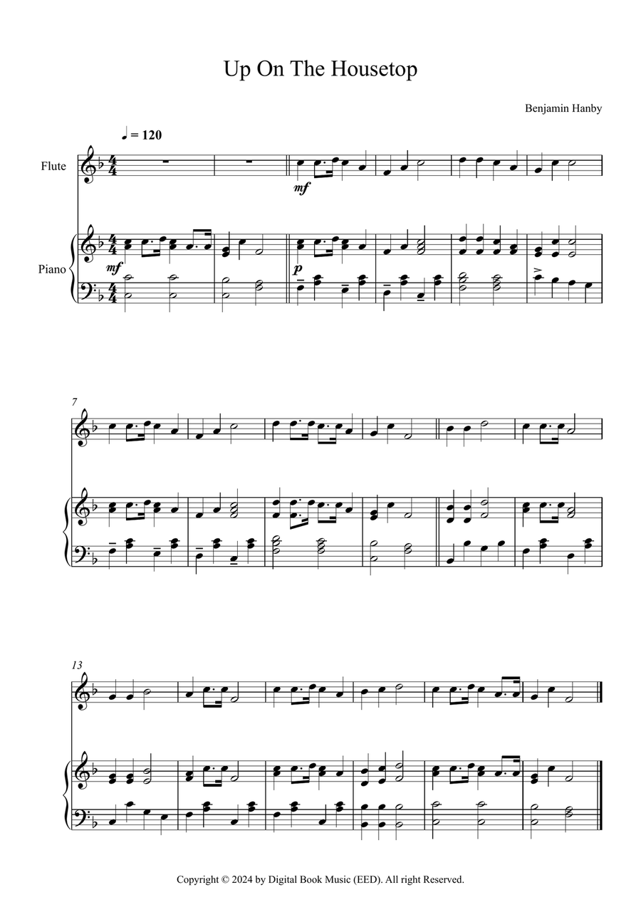 Up On The Housetop - Benjamin Hanby (Flute + Piano) Flute Solo scores gallery preview page 1