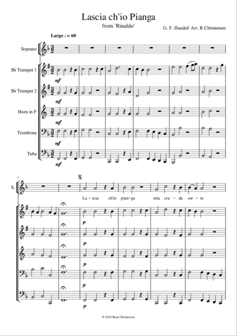 Lascia Ch'io Pianga Small Ensemble scores gallery preview page 1