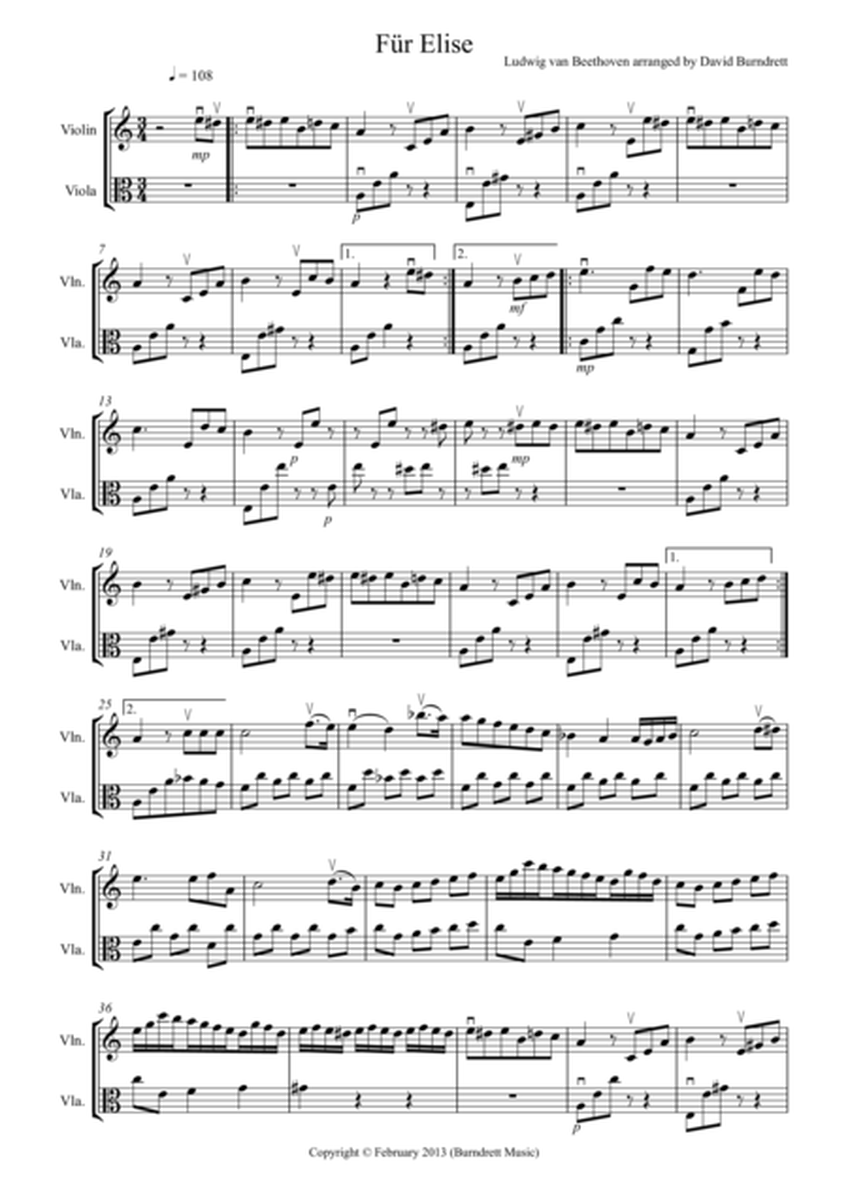 Für Elise for Violin and Viola Duet image number null