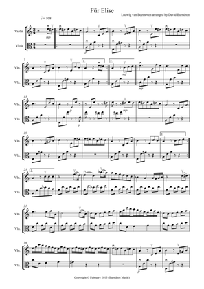 Für Elise for Violin and Viola Duet