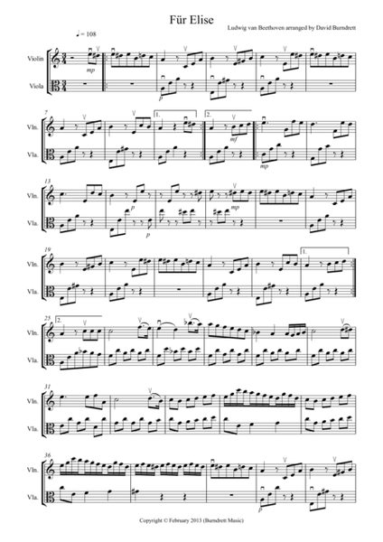 Für Elise for Violin and Viola Duet image number null