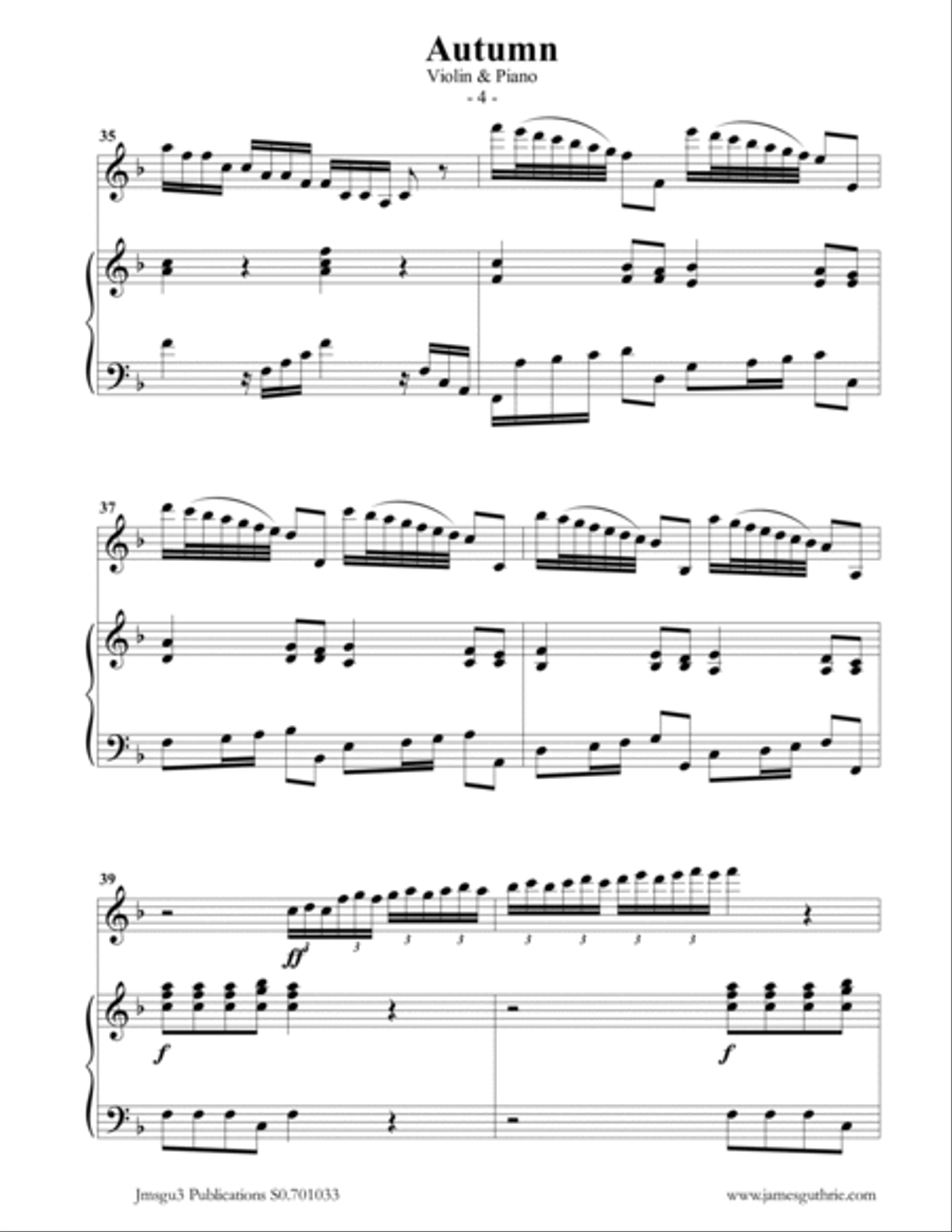 Vivaldi: Autumn from the Four Seasons for Violin & Piano Violin Solo scores gallery preview page 4