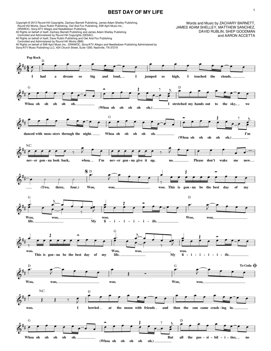 Best Day Of My Life Piano scores gallery preview page 1