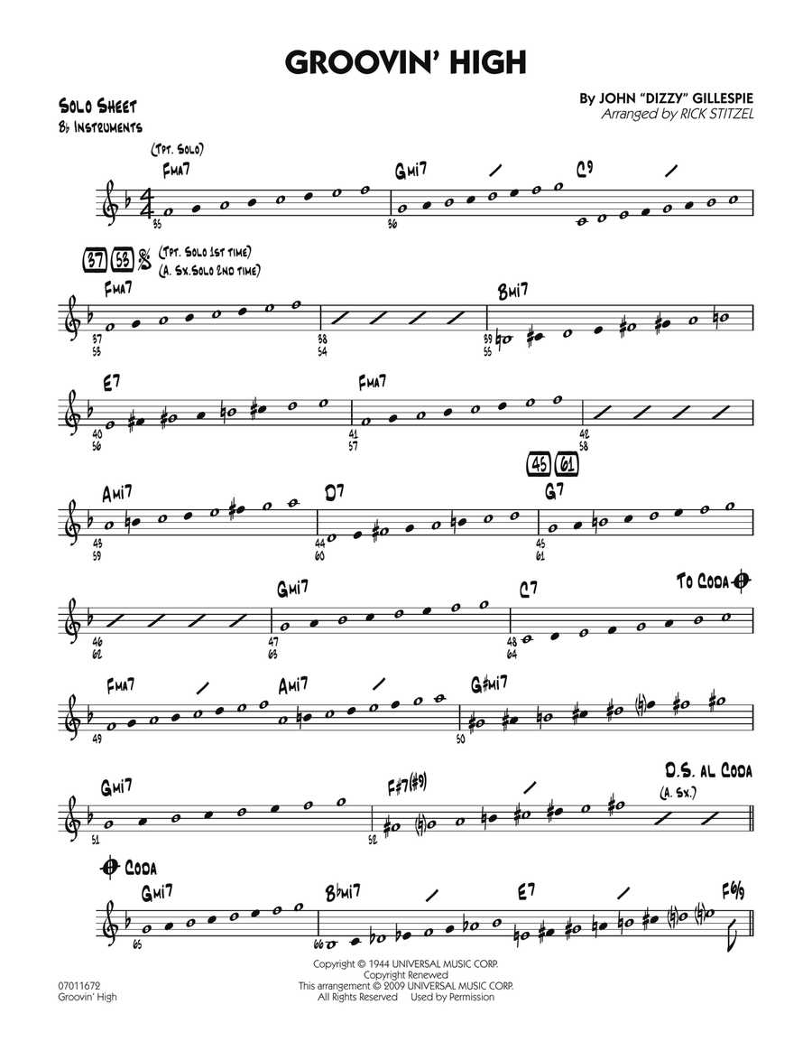 Groovin' High - Bb Solo Sheet