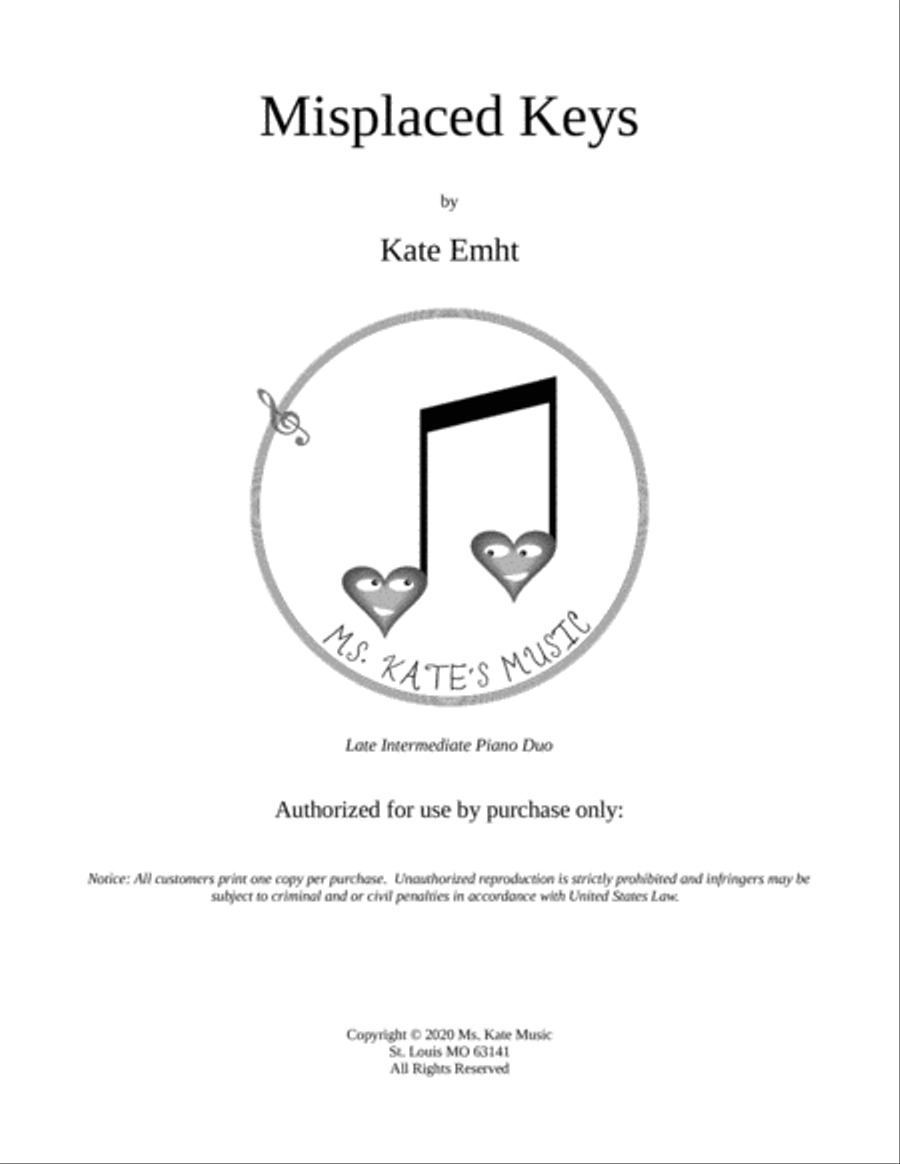 Misplaced Keys (Intermediate Piano Duo) 2 Pianos, 4-Hands scores gallery preview page 1