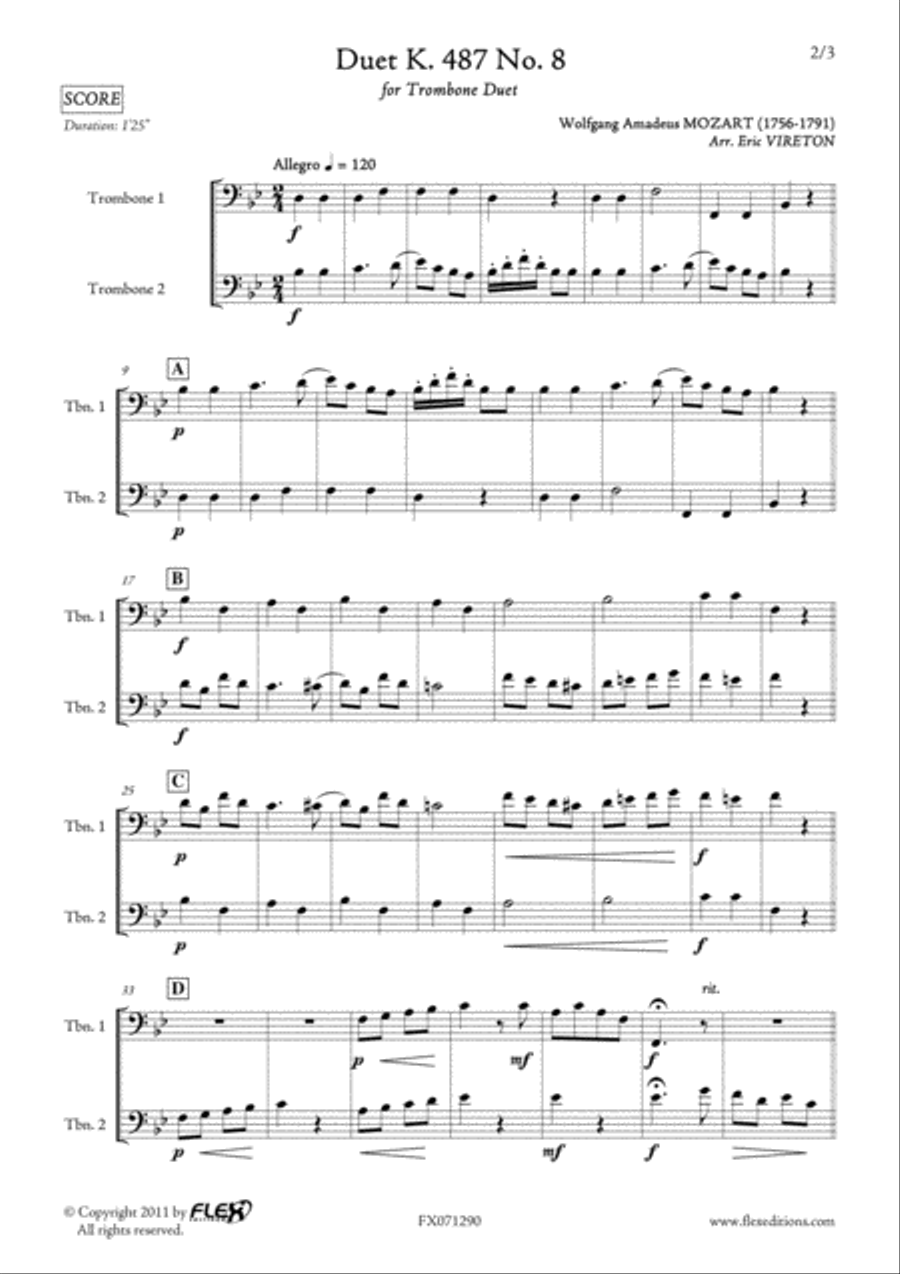 Duet K.487 No. 8 Duet K.487 No. 8 Trombone Duet scores gallery preview page 2