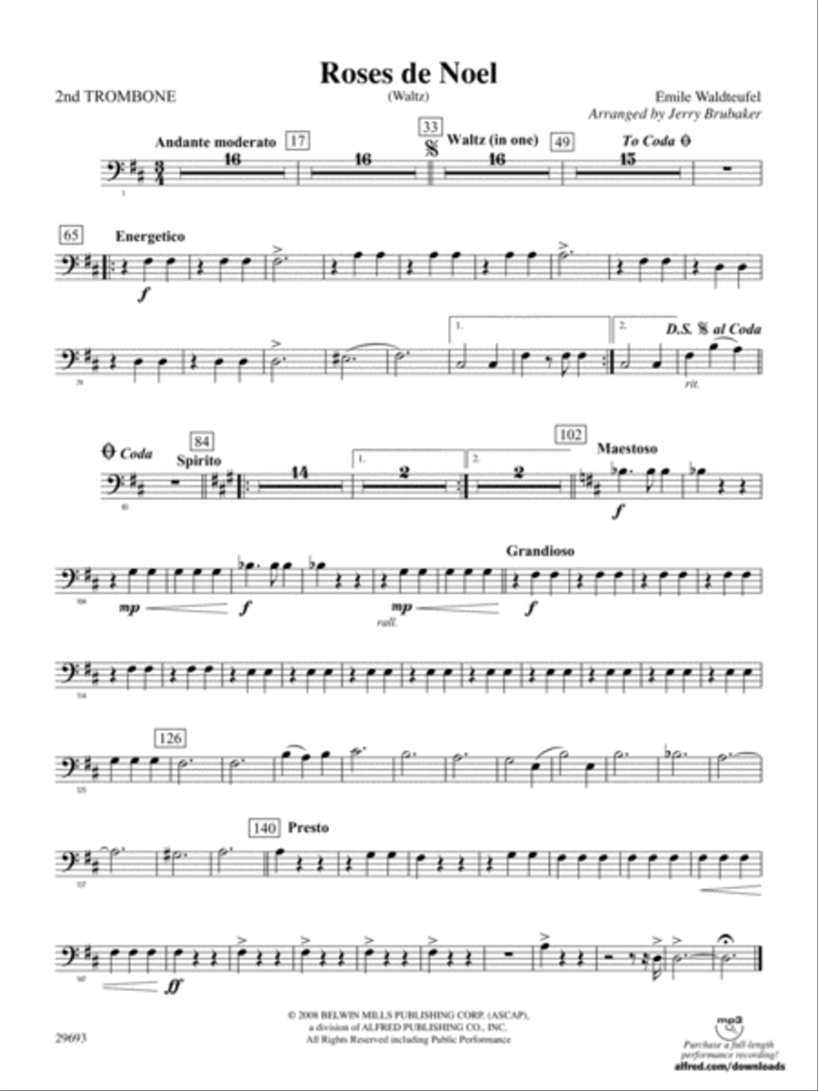 Roses de Noel (Waltz): 2nd Trombone Full Orchestra scores gallery preview page 1