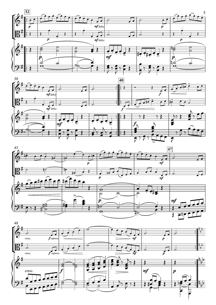 Miniatures No.8, Hornpipe H.89-2 for Violin, Viola & Piano Piano Trio scores gallery preview page 3