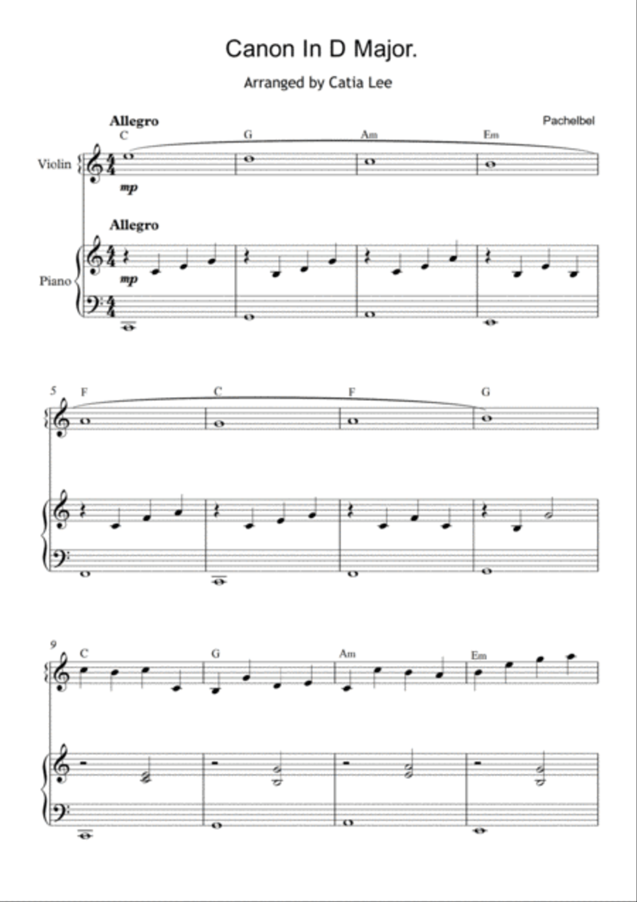 Canon in D - Pachelbel - C Major - for violin and piano duet Violin Solo scores gallery preview page 2